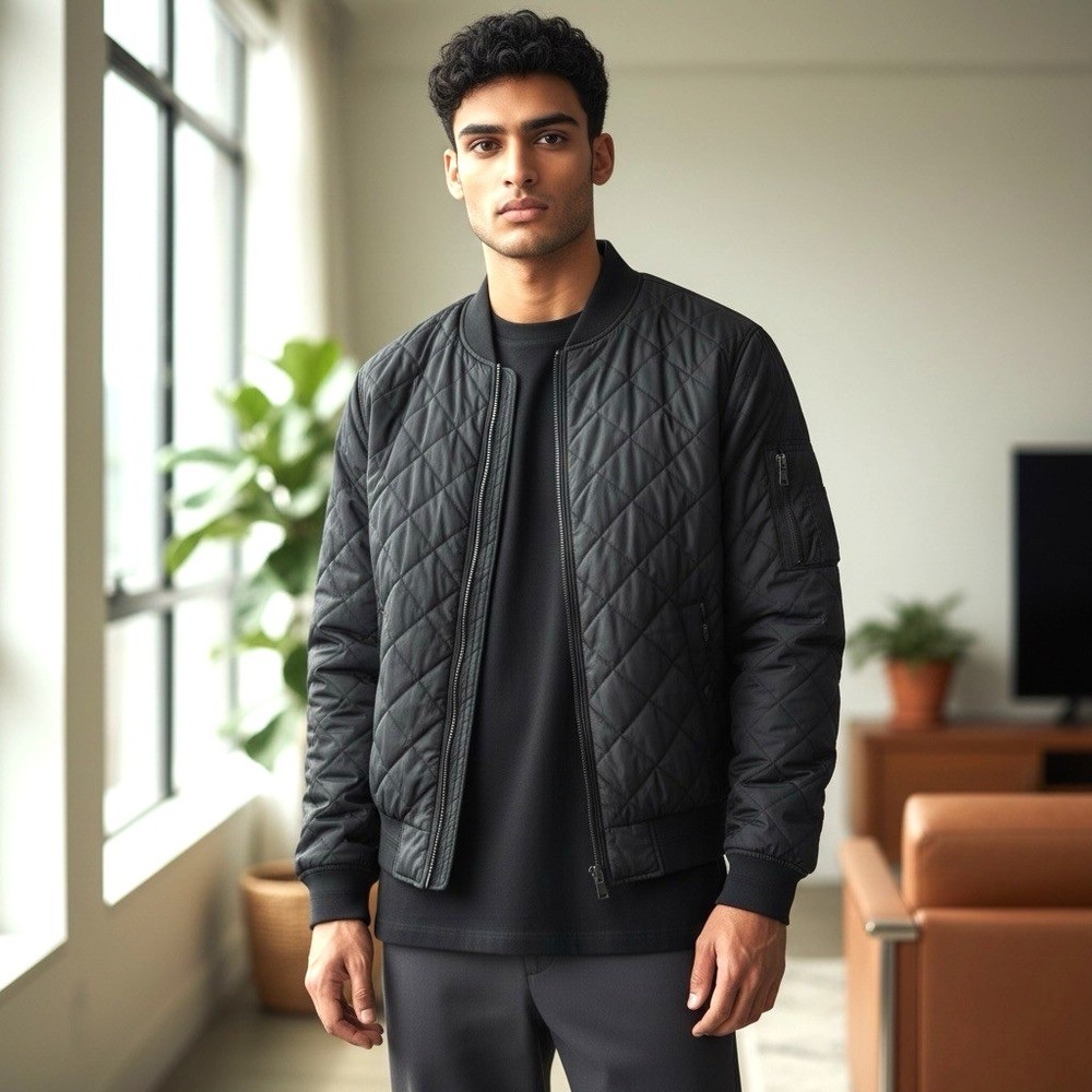 Calvin Klein Men's Medium Quilted Jacket Puffer Bomber Jacket Black‎